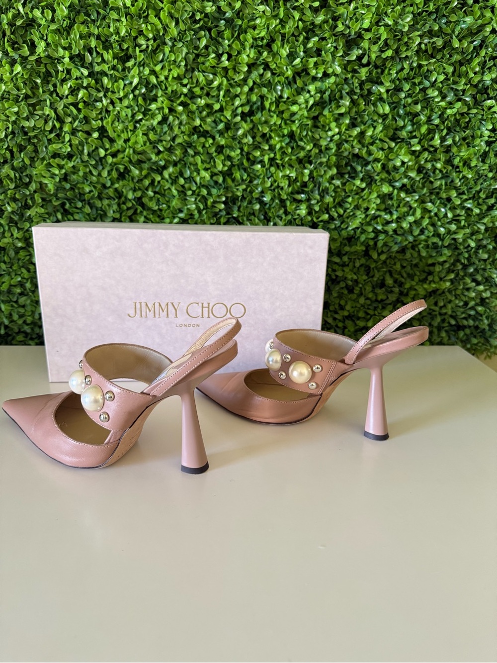 Jimmy Choo Blush Pink Pearl-Embellished Slingback Pumps - Picture 5 of 8